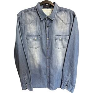 Rochas Men's Denim Button Down Shirt Long Sleeve Cotton Blue Light Wash Size XL